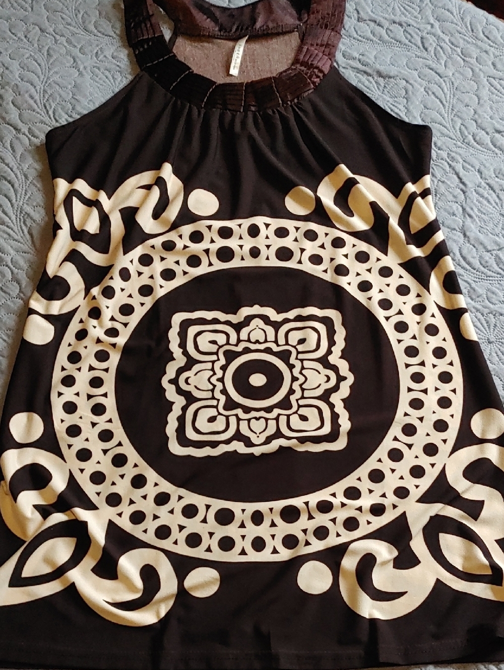 India Boutique Black and Cream Sleeveless Midi Dress with Medallion Print